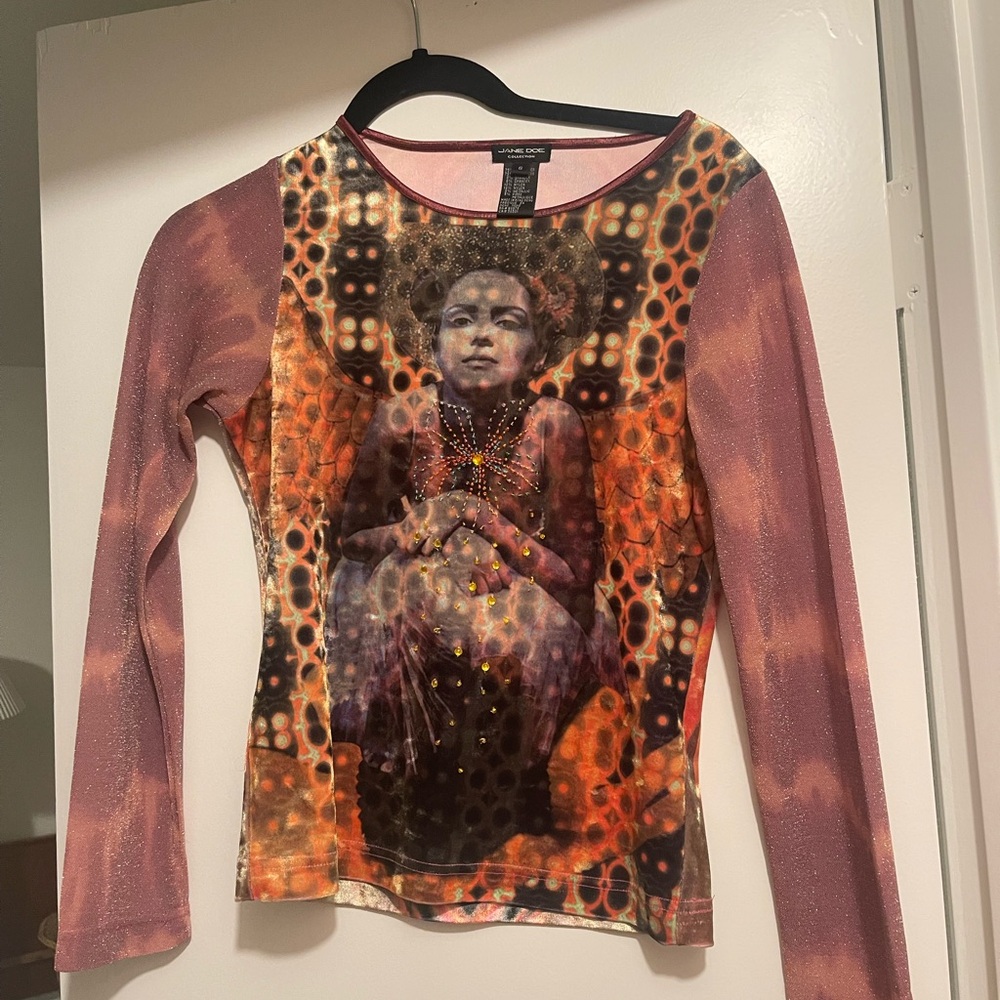 Y2K velvet/mesh/beaded long sleeve